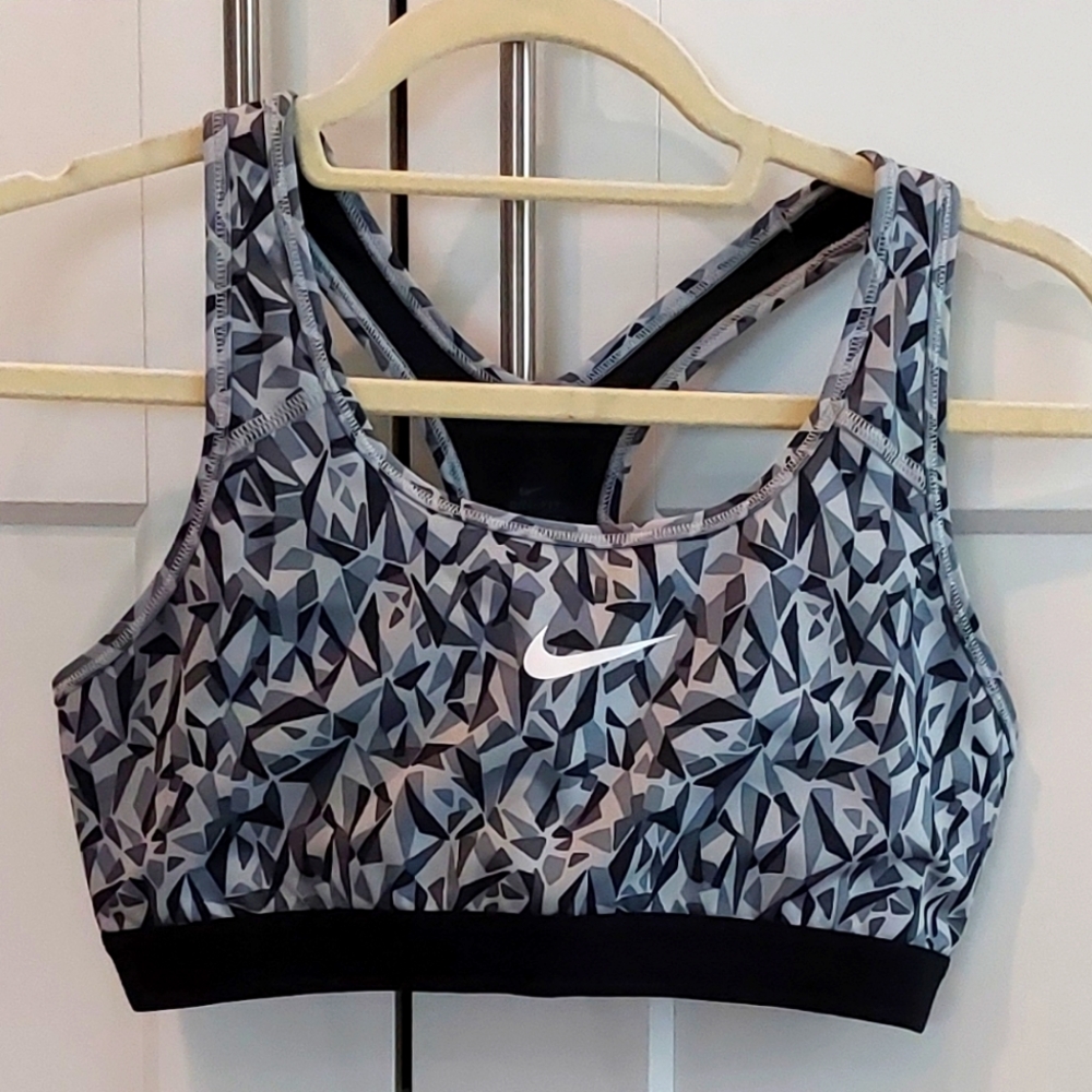 Nike Grey Geometric Sports Bra - Large